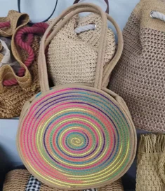 کثیر رنگ کاٹن رسی سلی خواتین بیگ